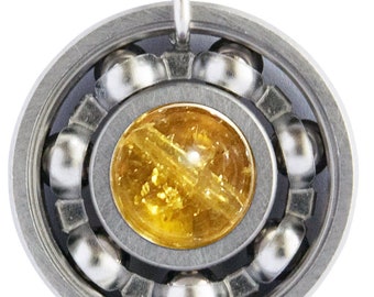 Citrine Roller Derby Skate Bearing Pendant Necklace - November Birthstone