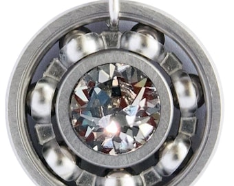 Diamond Crystal Roller Derby Skate Bearing Pendant Necklace - April Birthstone