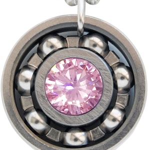 Pink Ice CZ Roller Derby Skate Bearing Pendant Necklace