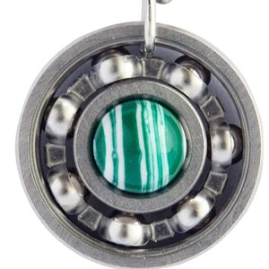 Green Zebra Stripe Roller Derby Skate Bearing Pendant Necklace