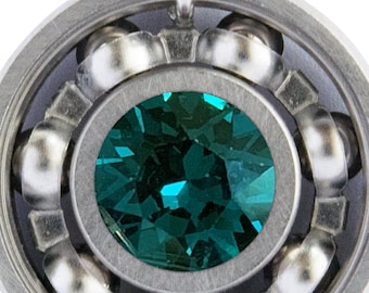 Emerald Green Crystal Roller Derby Skate Bearing Pendant Necklace - May Birthstone