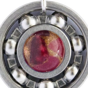 Ruby Pyrite Roller Derby Skate Bearing Pendant Necklace - July Birthstone