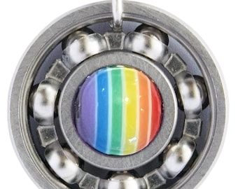 Rainbow Roller Derby Skate Bearing Pendant Necklace