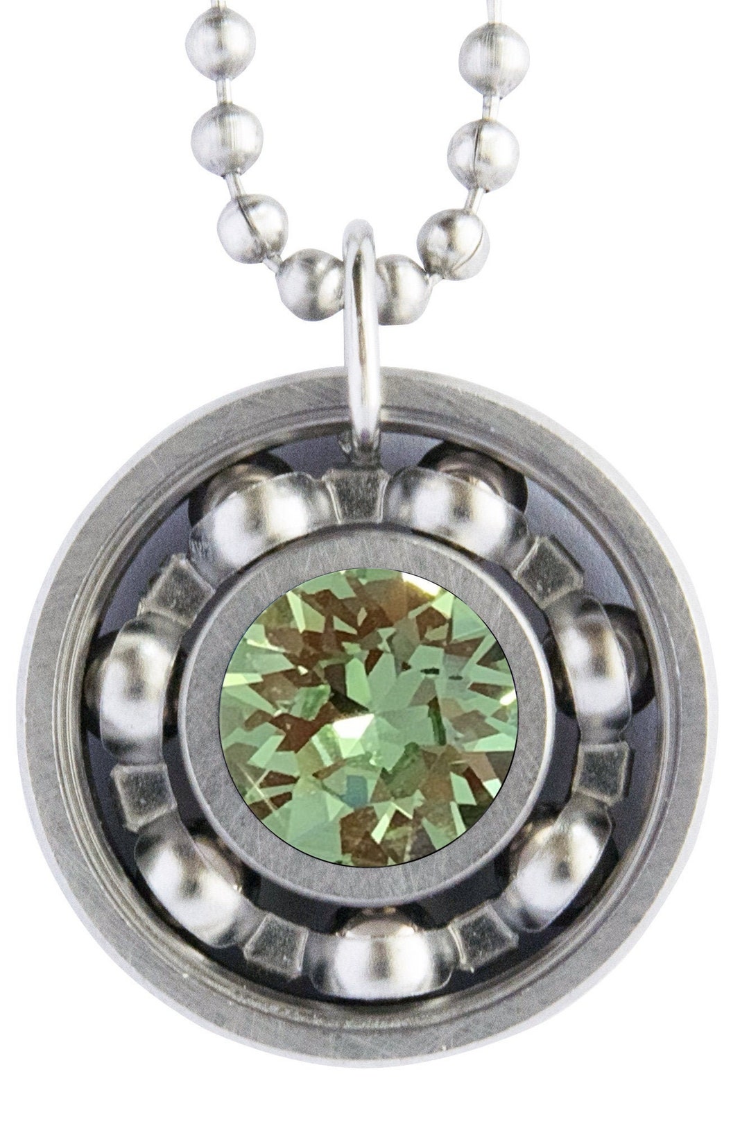Peridot Crystal Roller Derby Skate Bearing Pendant Necklace