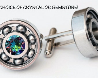 Roller Derby Skate Bearing Cuff Links - YOUR CHOICE of gemstone or crystal