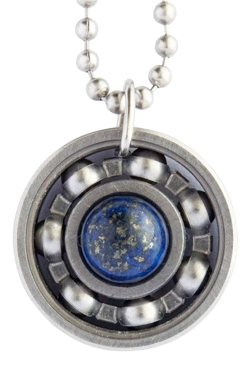 Lapis Lazuli Roller Derby Skate Bearing Pendant Necklace image 1