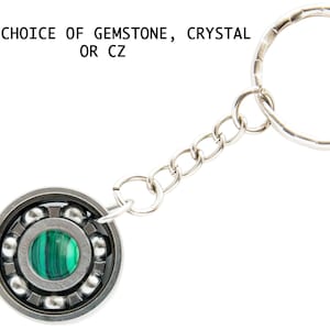 Roller Derby Skate Bearing Keychain - YOUR CHOICE of Gemstone, Crystal, or CZ!