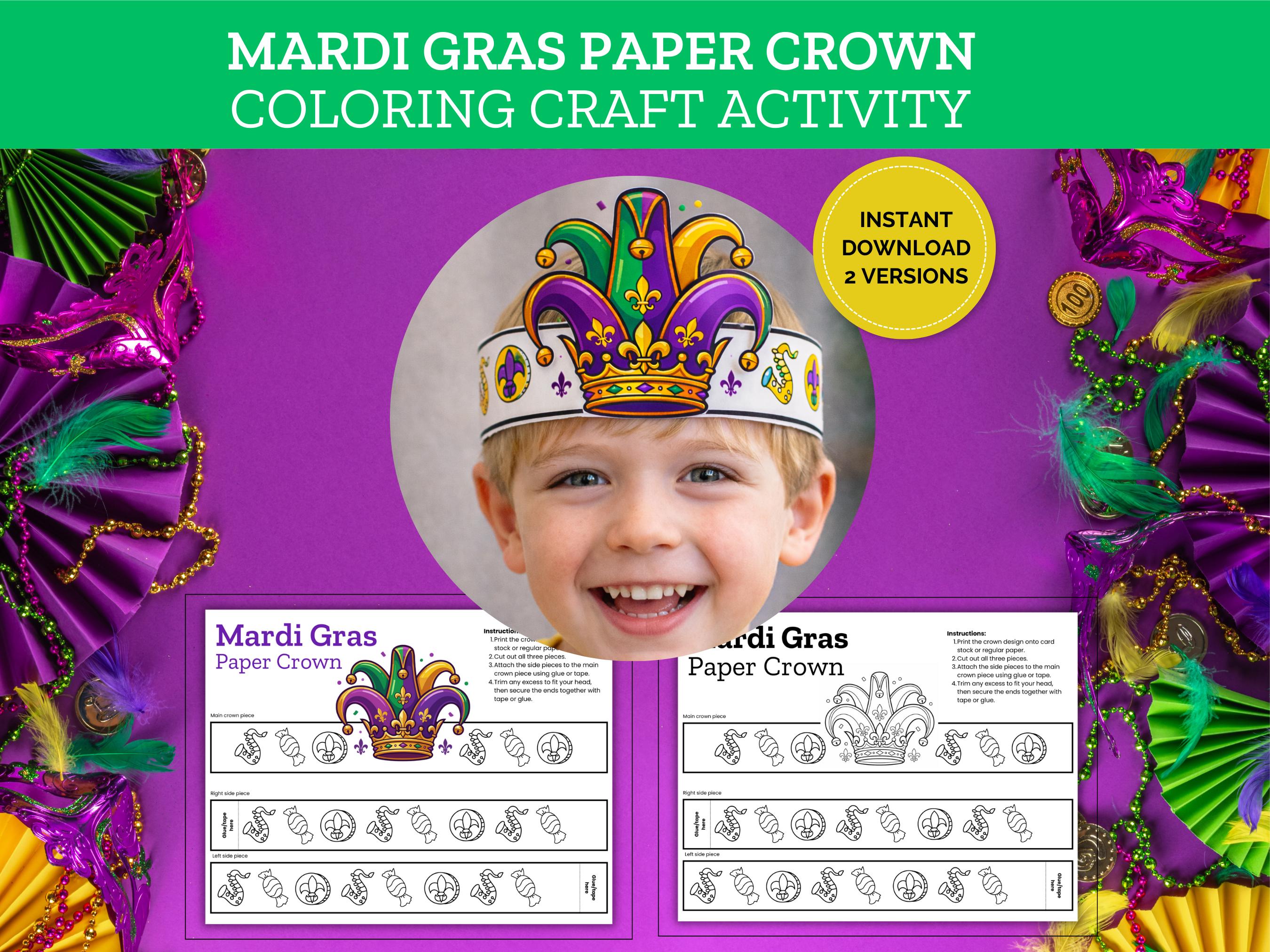 31 Festive Mardi Gras Crafts for Kids 7 Mardi Gras Paper Crown Printable for Kids DIY Carnival Crown Craft…