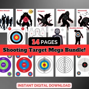 Bullseye Shooting Targets Bundle – 14 Targets | Bullseye, Monster and Zombie Target Practice Printable for BB, Nerf & Archery