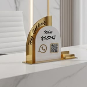 Gold Mirror Acrylic QR Code Business Sign | Personalized Desk Stand
