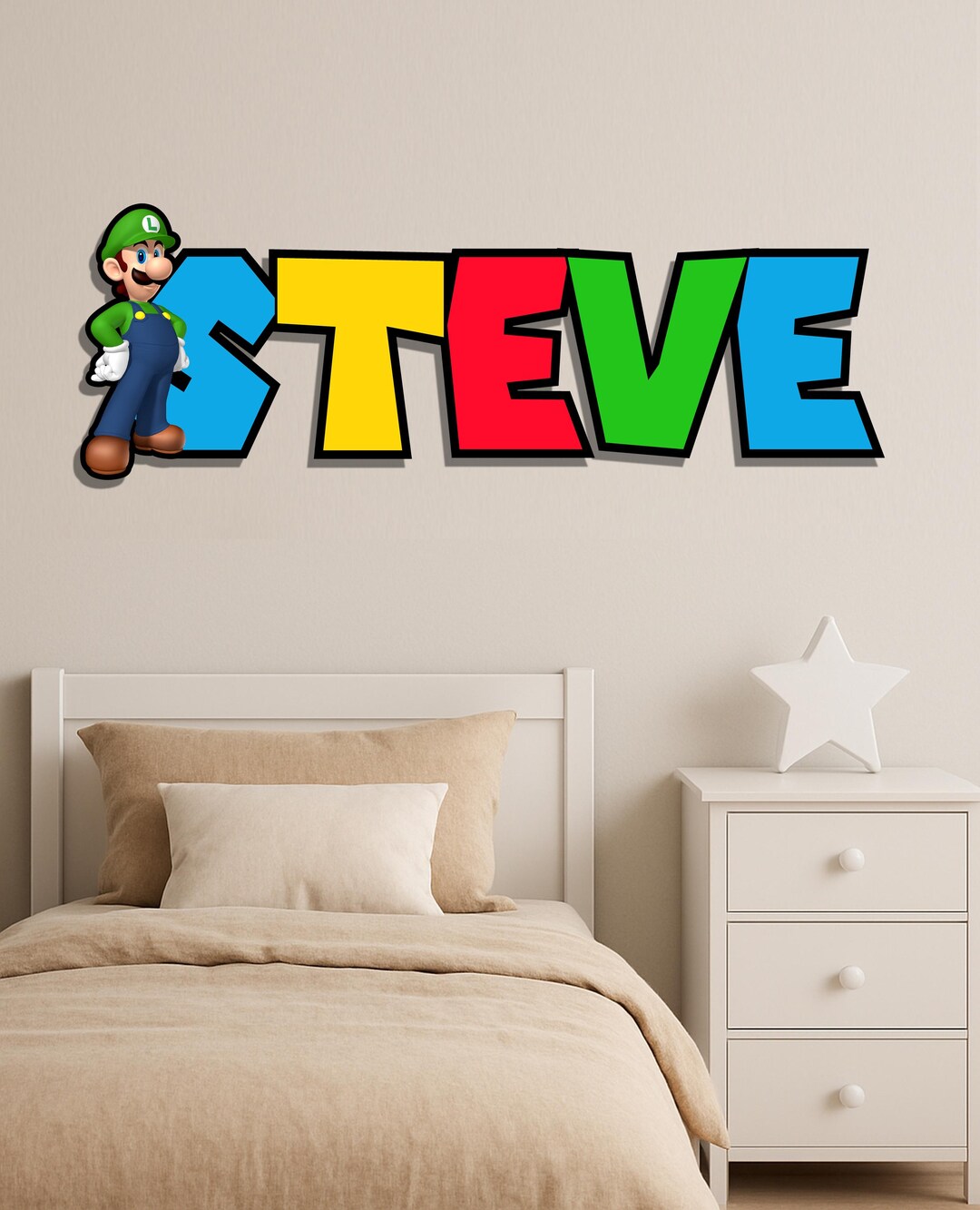 Super Mario Luigi Custom Kids Baby Nursery Room Door Wooden Decor Wall ...