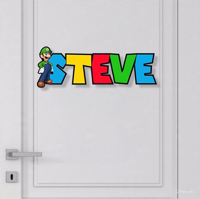 Super Mario Luigi Custom Kids Baby Nursery Room Door Wooden Decor Wall ...