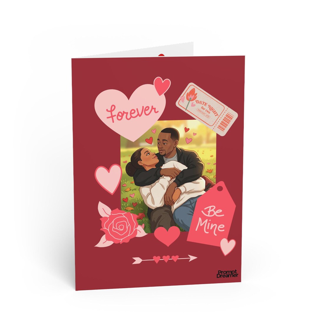 Couple Embrace Romance Greeting Card | Valentine Be Mine Hearts - Etsy