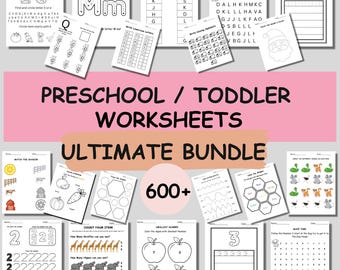 Material imprimible para preescolar / Paquete de hojas de trabajo para preescolar y jardín de infantes / Actividad para educación en el hogar / Trazado del alfabeto / Descarga digital