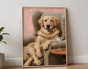 Martini Dog Art Canvas Poster, Funny Dog Wall art Print, Aesthetic Home Decor, Humorous Living Room Printable, Printed Gift for Pet lovers