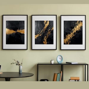 Black and Gold Abstract Wall Art Set of 3, Modern Luxury Printable Art ...