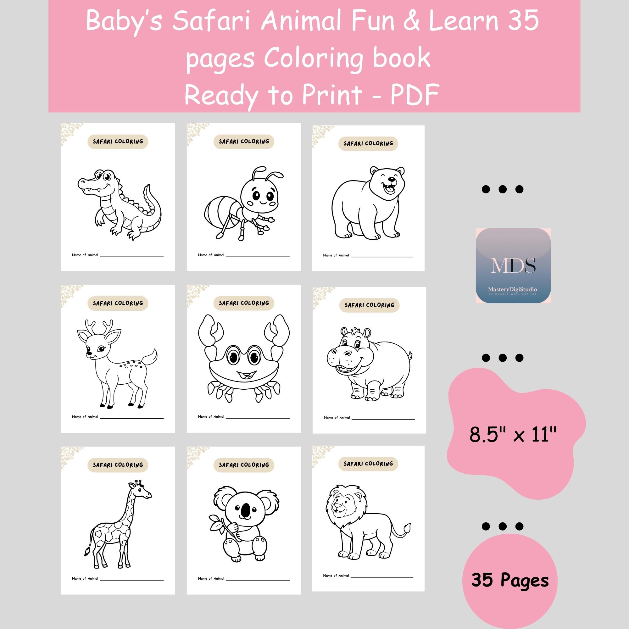Safari Animal Coloring Book for Kids, Easy Toddler Activity Pages ...