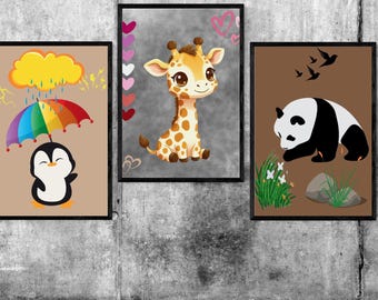 Safari Animal Nursery Print Set, Boho Baby Decor (Digital Download)