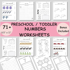 Hojas de trabajo imprimibles para trazar números del 1 al 10 para preescolar, práctica de matemáticas y conteo para preescolar, trazar y escribir números grandes y pequeños, preescolar y jardín de infantes