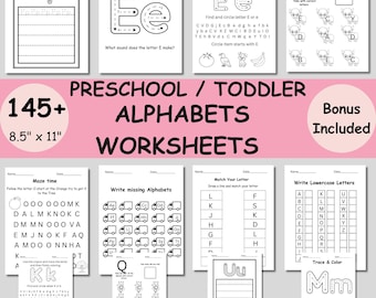 Preschool Alphabet Letters Printable Worksheets A to Z, tracing  Alphabet Busy Book, kids Learning Letter Practice Handwriting Worksheets