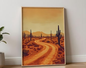 Desert Landscape Wall Art Printable, Southwestern Cactus Print, Rustic Arizona Sunset Poster, Boho Western home Decor Digital Download