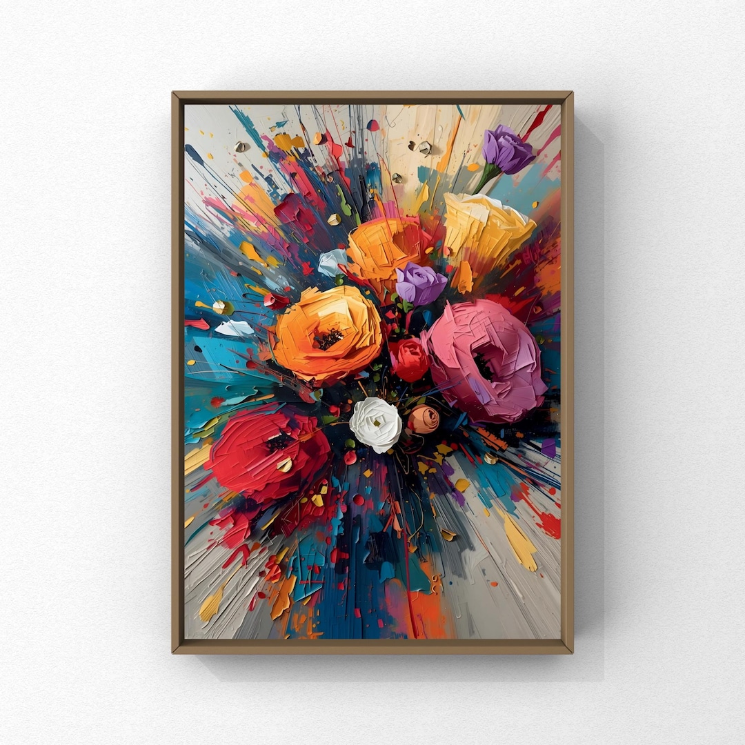 Colorful Abstract Floral Wall Art, Modern Flower Painting, Vibrant ...