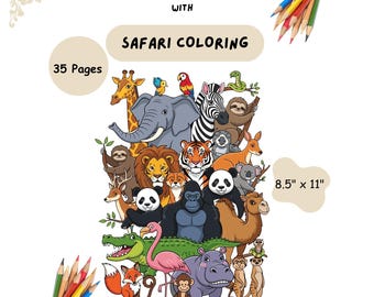 Safari Animal Coloring book for Kids, Easy Toddler Activity Pages, Jungle Animal Coloring pages, Preschool coloring Activity Pages (PDF)