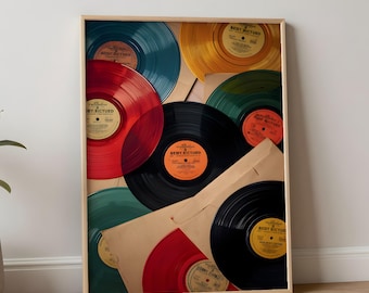Vinyl Record Wall Art Print, Retro Music Decor, Colorful LP Poster, Vintage Aesthetic Room Decor, Music Lover Gift, Record Collection Art