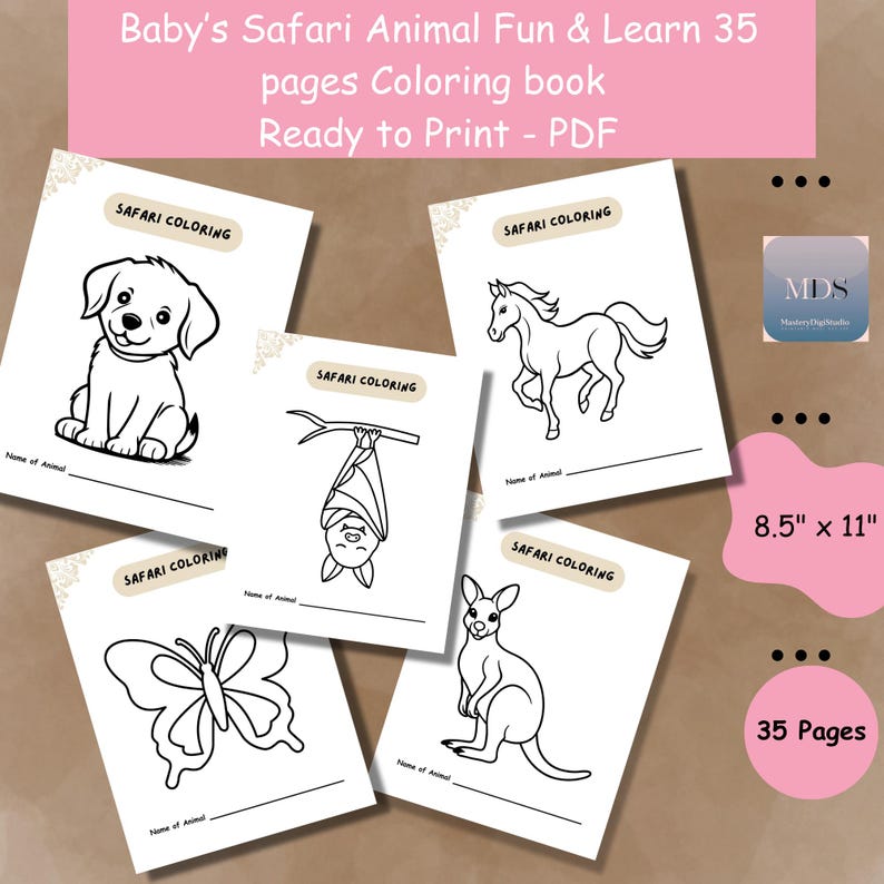 Safari Animal Coloring Book for Kids, Easy Toddler Activity Pages ...