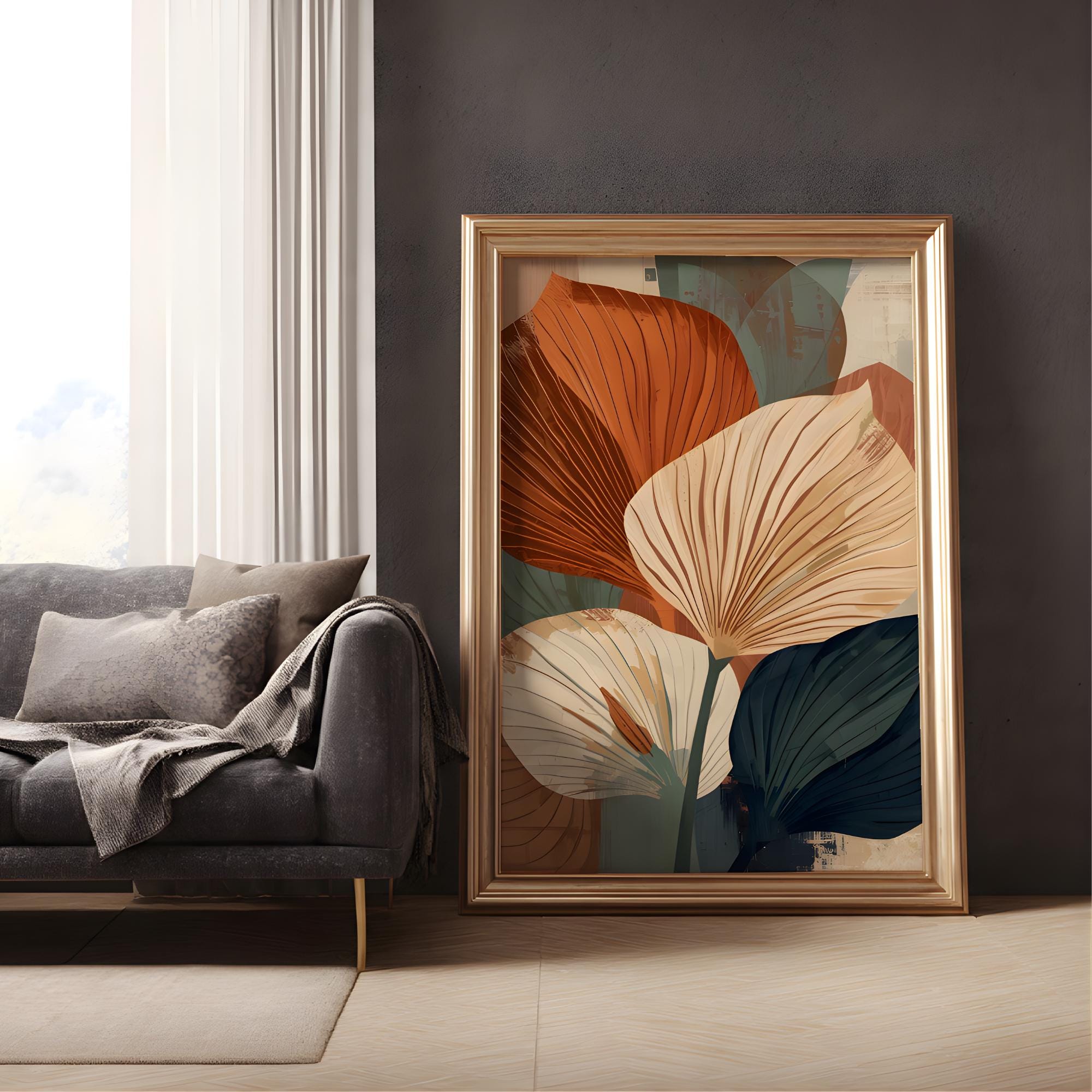 Abstract Botanical Wall Art Print | Terracotta Leaf Mid Century Modern ...