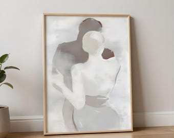 Abstract Couple Wall Art Print, Minimalist Neutral Embrace Painting, Romantic Modern Bedroom Decor, Love Printable, Wedding Anniversary gift