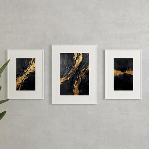 Black and Gold Abstract Wall Art Set of 3, Modern Luxury Printable Art ...