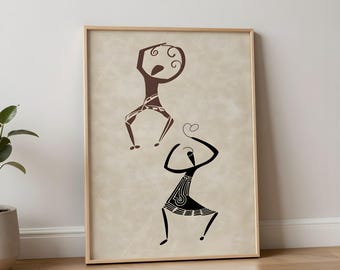 Tribal Wall Art Printable, African Folk Dance Art, Boho Ethnic Decor, Minimalist Cultural Illustration, Rustic Home Art
