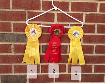 Vintage horse ribbons - PRICE FOR ONE ribbon - equestrian - decor - rosette - competition award - horse show - trophy - yellow - red