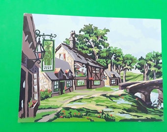 Vintage paint by number - English countryside - foot bridge - cottage decor - landscape - canvas painting - English shoppes - 12 x 16 PBN