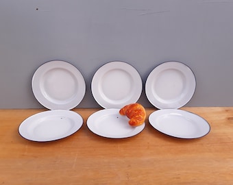 Vintage Ker Sweden enamelware plates - 7 3/4" - outdoor dining - graniteware - salad plates - set of 6 - bread plates - dessert plates