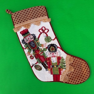 Vintage needlepoint stocking - Nutcracker stocking - Christmas decor - holiday decor - toy soldier - boy - soldier - tassel - child stocking