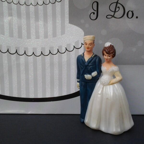 Vintage Navy wedding cake topper - US Navy wedding cake topper - sailor and bride
