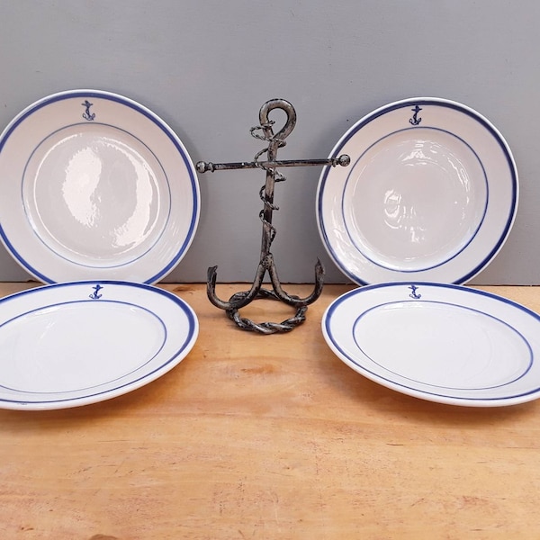 US Navy fouled anchor bread and butter plates - Shenango China - set of 4 - nautical - officers mess - wardroom - beach home - appetizer