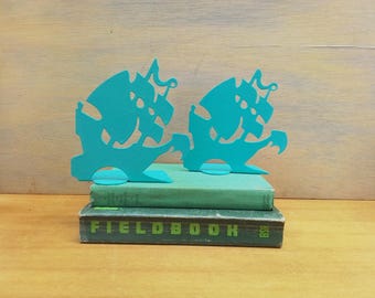 Vintage sailboat bookends - home decor - library - books - turquoise - sailing ship - metal - nautical decor - beach house