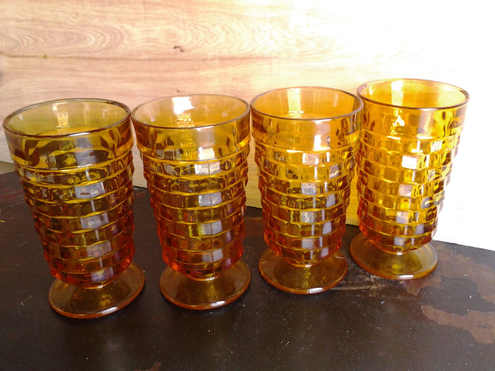 Vintage Indiana Glass Whitehall amber colored drinking glasses Etsy