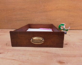 Vintage wood drawer with handle - file tray - organizer - office storage - desk organizer - letter -home office - office desk paper tray
