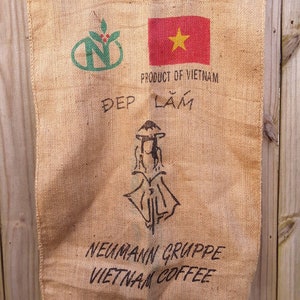 Vintage heavy burlap coffee bean sack - Vietnam - Neumann Gruppe - rustic - farm - country decor - jute - graphics - wall decor - hessian