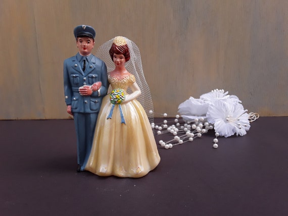 Vintage Coast Guard Wedding Cake Topper Bride and Groom Military Wedding Air Force Wedding Dress Blue Uniform Military Etsy