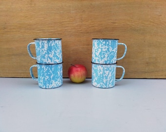 Vintage enamelware mugs - light blue white enamelware - camping - splatterware - spatterware - enamelware cup - graniteware - outdoor dining