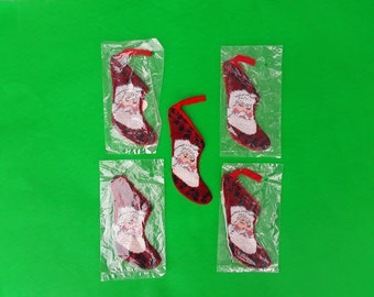 Vintage mini needlepoint stockings - 5 Santa stockings - ornament - Christmas decor - utensil holder - money holder - Terry's Village - NOS