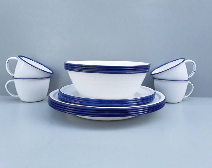Vintage Enamelware Dishes White Enamelware Graniteware Camping Enamelware Plates Enamelware