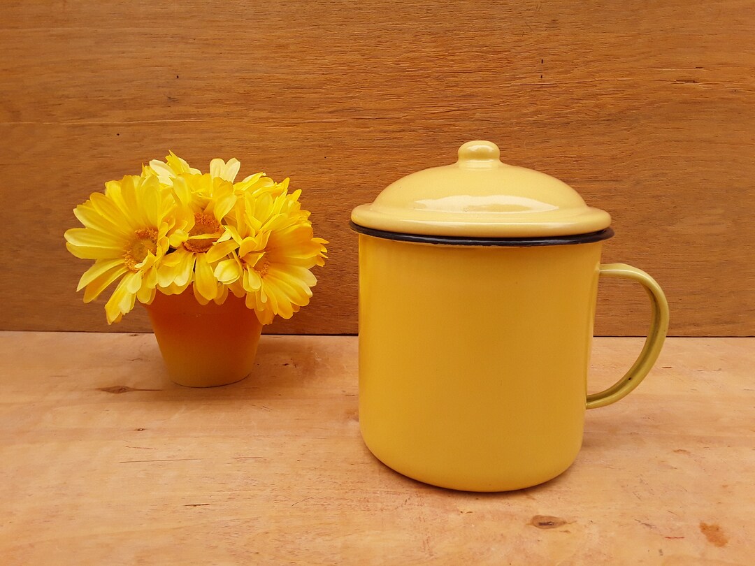 Vintage Large Enamelware Mug Enamelware Cup With Lid Etsy