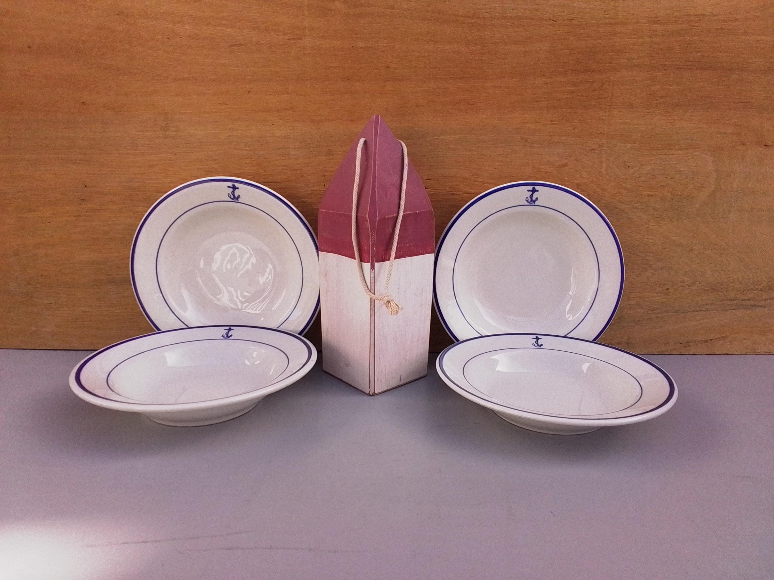 US Navy Fouled Anchor Soup Bowls - Buffalo China - Nautical