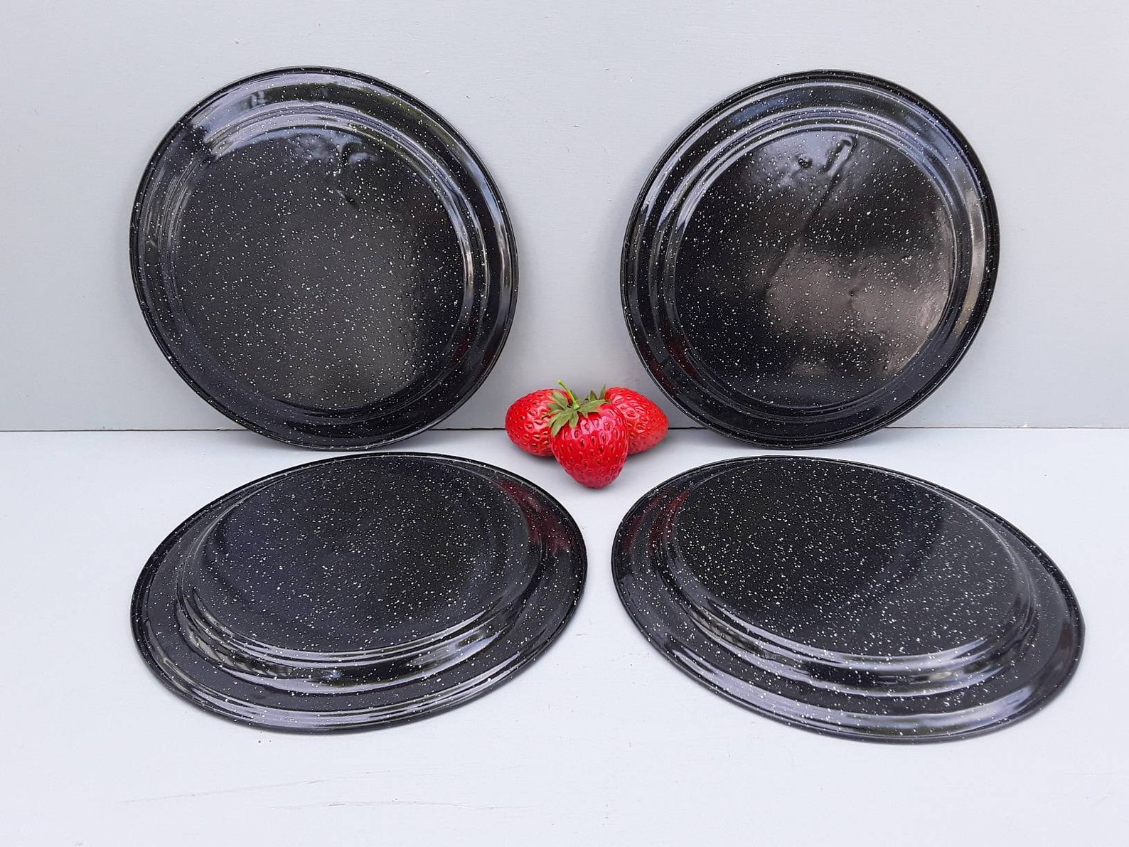 Vintage Enamelware Dinner Plates Black Enamelware Etsy